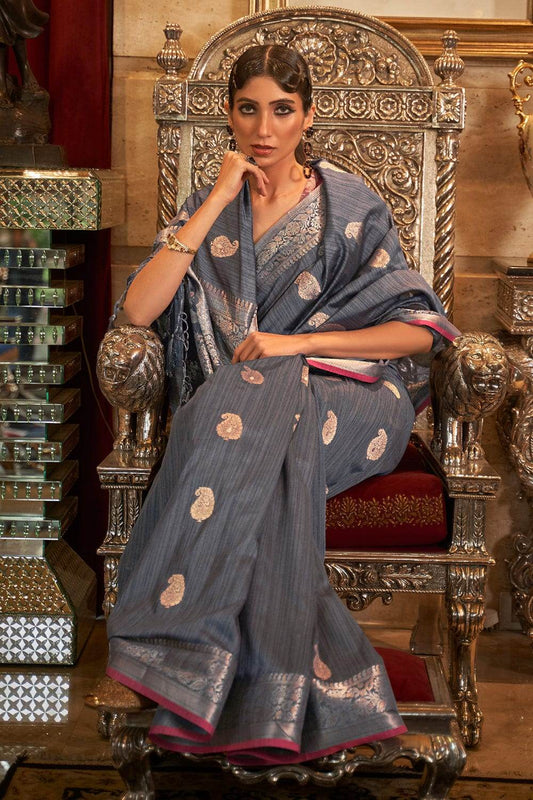 Steel Grey Silk Saree