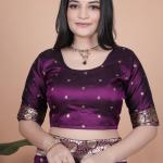 Elegant Purple Silk Saree with Peacock Design and Golden Border