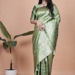 Green Banarasi Silk Saree with Traditional Zari Work and Tassel Detailing – Perfect for Weddings, Festive Occasions, and Parties