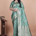 Exquisite Green Silk Saree with Gold Zari Work – Indian Wedding Saree