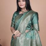 Exquisite Green Silk Saree with Gold Zari Work – Indian Wedding Saree