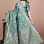 Exquisite Green Silk Saree with Gold Zari Work – Indian Wedding Saree