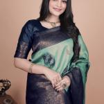 Stunning Green and Blue Silk Saree with Floral Patterns and Zari Work – Ideal for Special Occasions