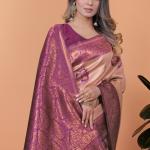 Stylish Pink and Purple Silk Saree with Golden Zari Work – Perfect for Special Occasions and Festivities