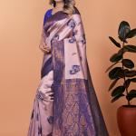 Stunning Pink and Blue Silk Saree with Golden Zari Work – Ideal for Festivals and Celebrations