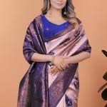 Stunning Pink and Blue Silk Saree with Golden Zari Work – Ideal for Festivals and Celebrations