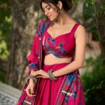 Elegant Pink Lehenga Choli with Bold Floral Print – Cotton Blend