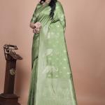 Traditional Green Banarasi Silk Saree with Floral & Peacock Design - Perfect for Weddings and Festivals