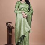 Traditional Green Banarasi Silk Saree with Floral & Peacock Design - Perfect for Weddings and Festivals