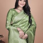 Traditional Green Banarasi Silk Saree with Floral & Peacock Design - Perfect for Weddings and Festivals