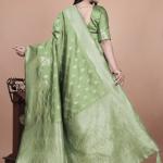 Traditional Green Banarasi Silk Saree with Floral & Peacock Design - Perfect for Weddings and Festivals