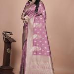 Classic Purple Banarasi Silk Saree with Gold Zari and Peacock Motif for Festive Wear