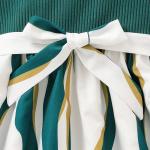 Girls Green & White Party Dress with Bow | Kids Stylish Frock