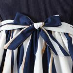 Girls Navy Blue Party Wear Dress with Printed Flared Skirt