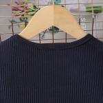 Girls Navy Blue Ribbed Dress with Striped A-Line Skirt & Waist Bow