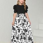 Girls Black Puff Sleeve Top with White Floral Maxi Dress
