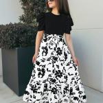 Girls Black Puff Sleeve Top with White Floral Maxi Dress