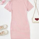 Girls Pink Stripe Bodycon Dress