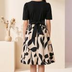 Girls Black Top & Peach Floral Printed Knee Length Dress