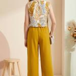 Girls Mustard Yellow Floral Sleeveless Top & Wide Leg Palazzo Pants Set
