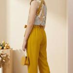 Girls Mustard Yellow Floral Sleeveless Top & Wide Leg Palazzo Pants Set