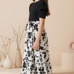 Girls Black & White Floral Maxi Dress with Puff Sleeves