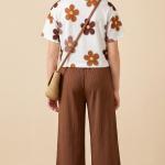 Girls Floral Printed Top with Brown Palazzo Pants Co-Ord Set for Kids