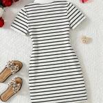 Girls Black & White Striped Bodycon Dress