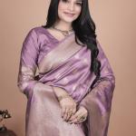 Lavender Banarasi Silk Saree with Golden Zari Detailing for Weddings & Festivals