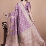 Lavender Banarasi Silk Saree with Golden Zari Detailing for Weddings & Festivals