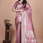 Elegant Pink Silk Saree with Silver Zari Work - Traditional Handwoven Indian Sari for Weddings, Festive Occasions & Parties