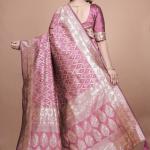 Elegant Pink Silk Saree with Silver Zari Work - Traditional Handwoven Indian Sari for Weddings, Festive Occasions & Parties