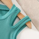 Girls Teal Ribbed Sleeveless Crop Top & Multicolor Printed Pants Set
