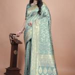 Elegant Green Silk Saree with Silver Zari Work - Handwoven Indian Sari for Weddings, Festivals & Special Occasions