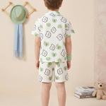 Boys White & Green Printed Co-Ord Set – Cotton Shirt & Shorts Summer Outfit for Kids