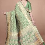 Elegant Green Silk Saree with Silver Zari Work - Handwoven Indian Sari for Weddings, Festivals & Special Occasions