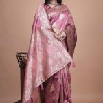 Regal Pink Banarasi Silk Saree with Detailed Zari Work and Peacock Design