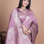 Traditional Purple Banarasi Silk Saree with Zari Work & Tassel Border