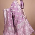 Traditional Purple Banarasi Silk Saree with Zari Work & Tassel Border
