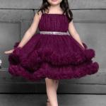 Girls Partywear Layered Burgundy Tulle Dress with Sparkle