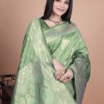 Classic Green Banarasi Silk Saree with Detailed Golden Zari Work for Festive Occasions