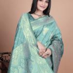 Teal Green Banarasi Silk Saree with Intricate Zari Motifs & Peacock Design