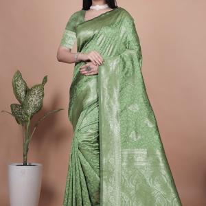 Beautiful Green Silk Saree with Rich Zari Work – Traditional Indian Wear for Women
