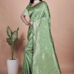 Beautiful Green Silk Saree with Rich Zari Work – Traditional Indian Wear for Women