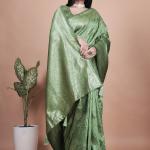 Beautiful Green Silk Saree with Rich Zari Work – Traditional Indian Wear for Women