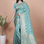 Classic Aqua Green Banarasi Silk Saree with Golden Zari and Peacock Motif
