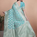 Classic Aqua Green Banarasi Silk Saree with Golden Zari and Peacock Motif