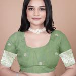 Elegant Green Silk Saree with Peacock Design and Golden Border