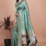 Premium Green Banarasi Saree with Embroidered Peacock Motif