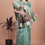 Premium Green Banarasi Saree with Embroidered Peacock Motif